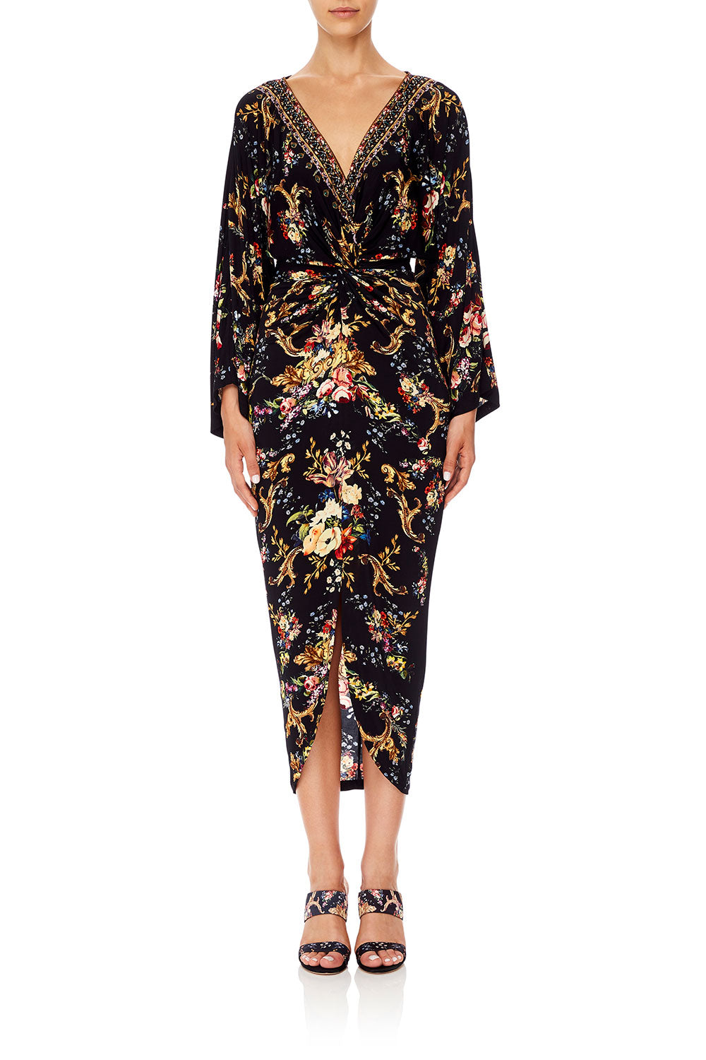 CAMILLA LONG SPLIT FRONT TWIST DRESS FRIEND IN FLORA