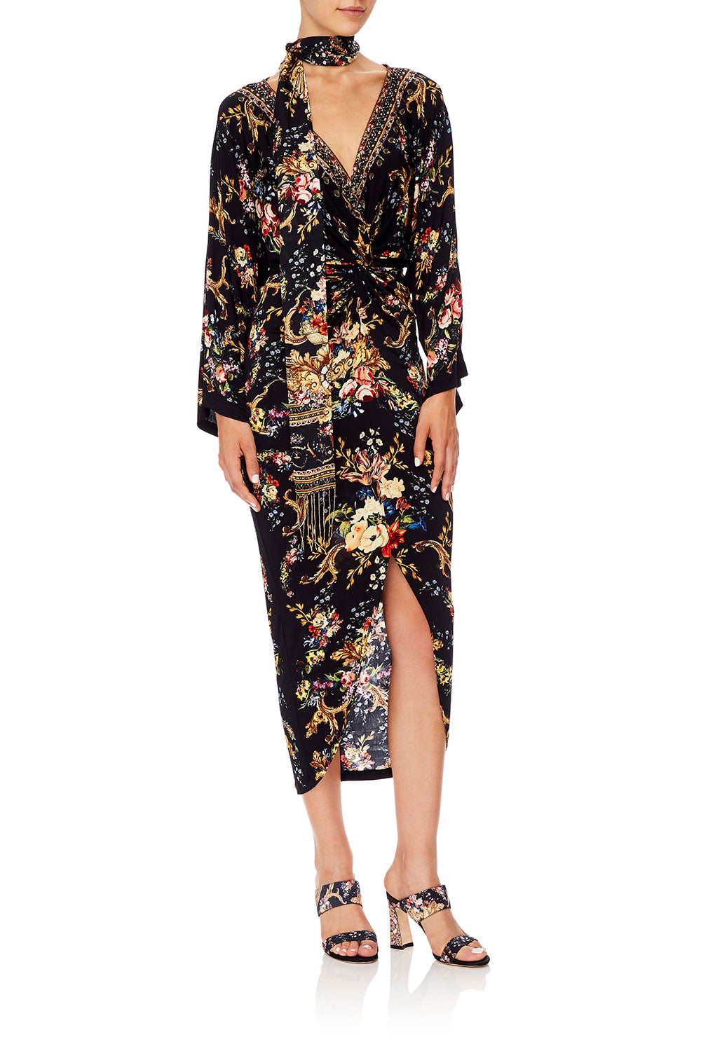 CAMILLA LONG SPLIT FRONT TWIST DRESS FRIEND IN FLORA