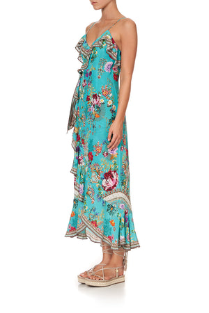 LONG WRAP DRESS WITH FRILL A SONNET FOR SATINE