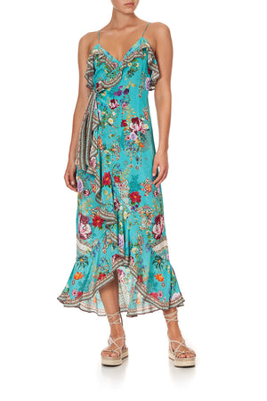 LONG WRAP DRESS WITH FRILL A SONNET FOR SATINE