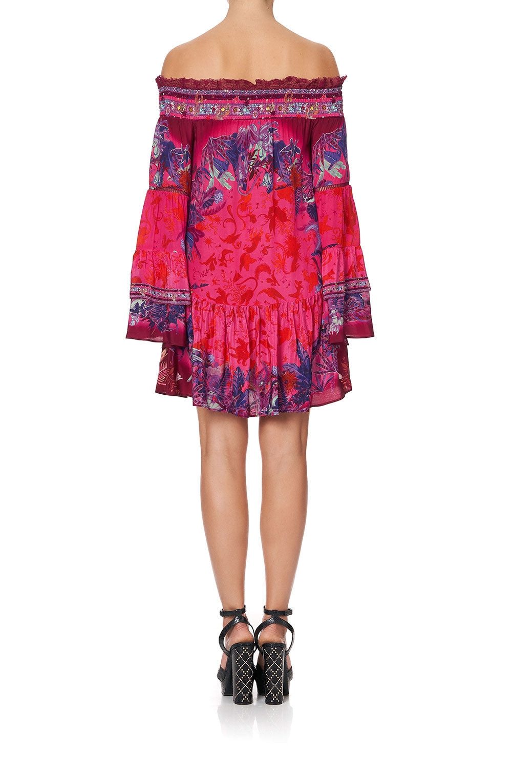 OFF SHOULDER DRESS WITH SMOCKING TROPIC OF NEON