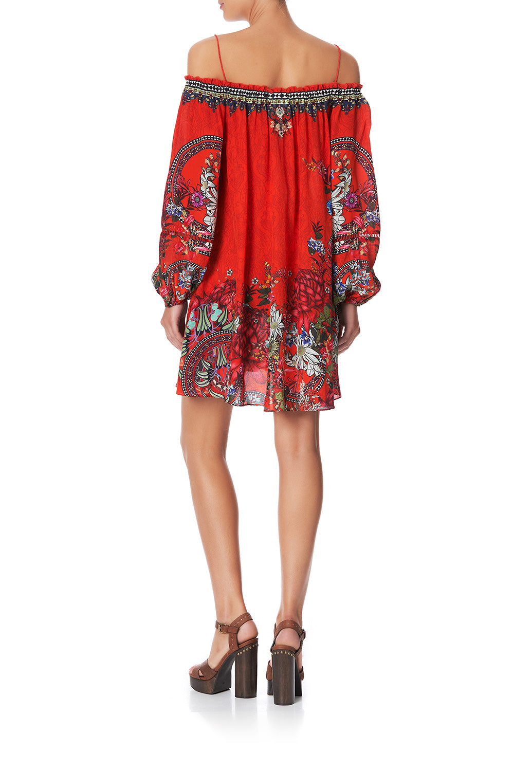 OFF SHOULDER DRESS WITH NECK TIE WONDERING WARATAH