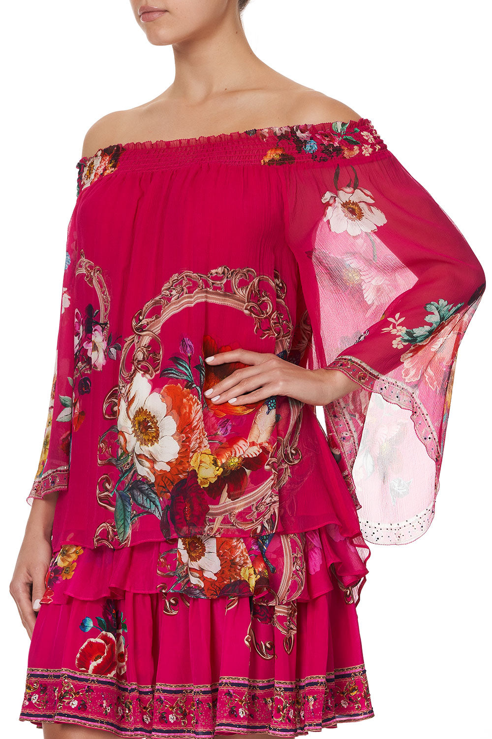 OFF SHOULDER SHIRRED BLOUSE APPLE EYED