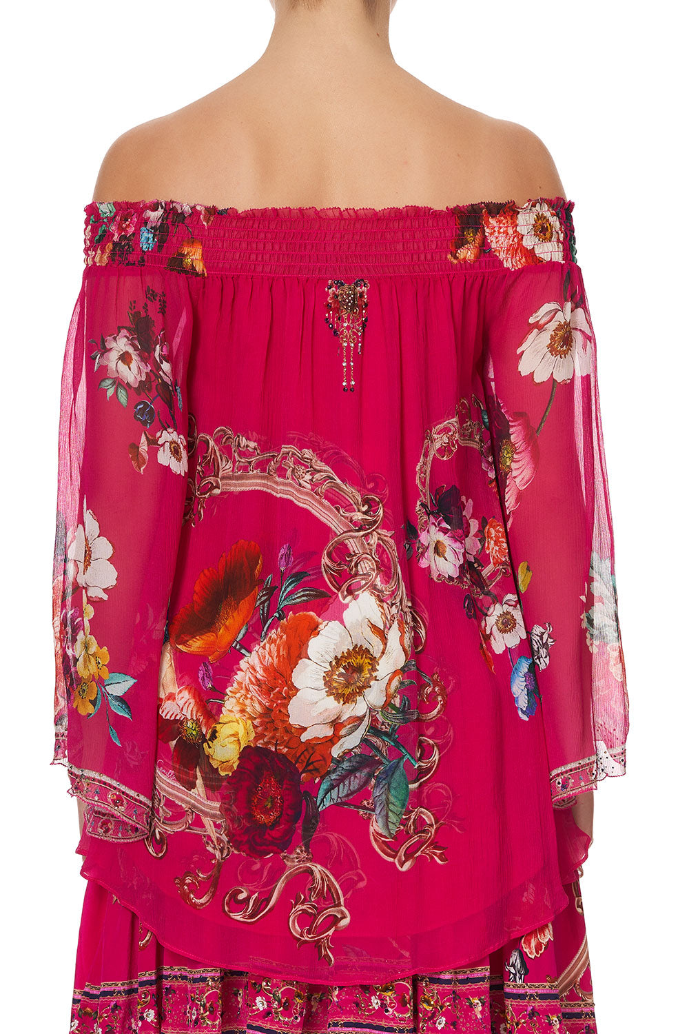 OFF SHOULDER SHIRRED BLOUSE APPLE EYED