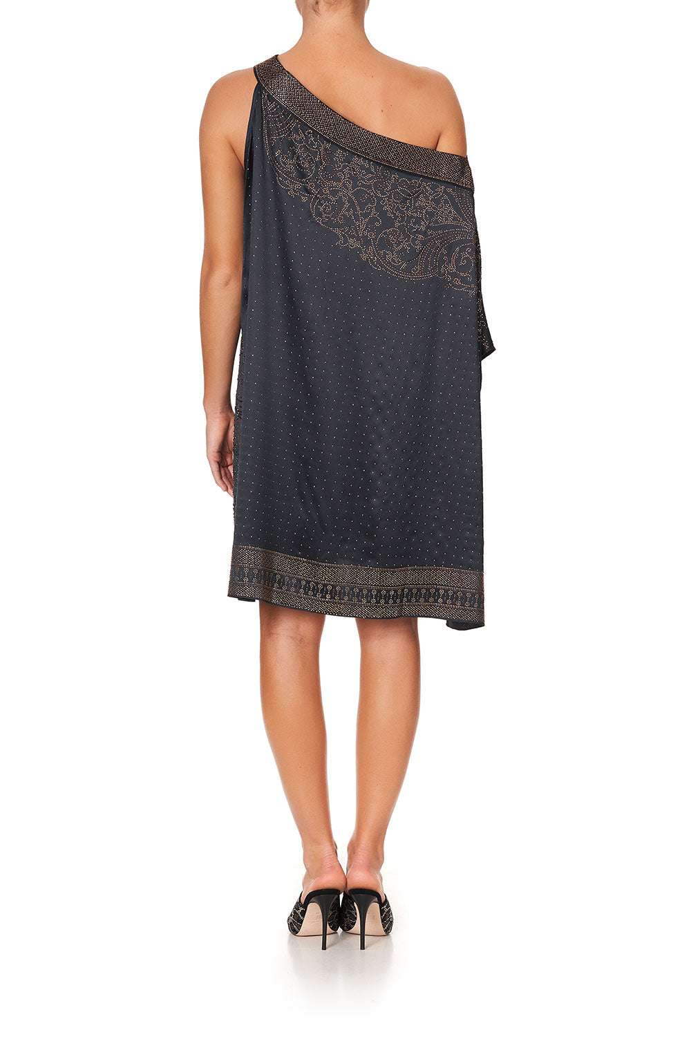 ONE SHOULDER SHORT KAFTAN LUXE BLACK