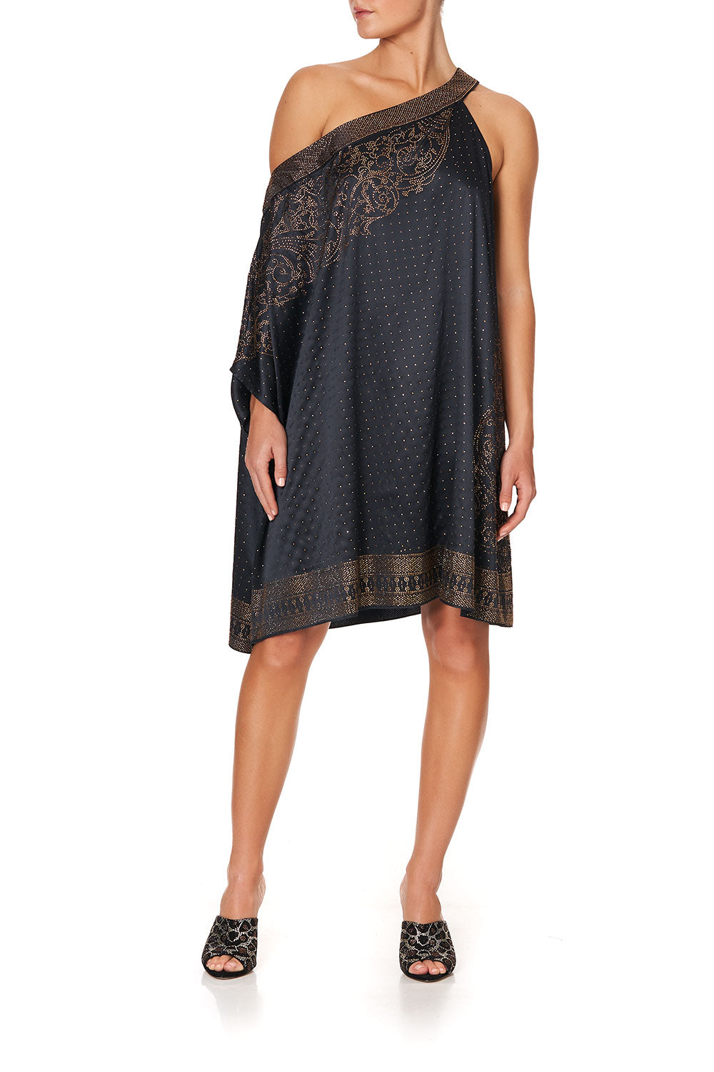 ONE SHOULDER SHORT KAFTAN LUXE BLACK