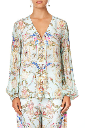 CAMILLA PEASANT BLOUSE WITH FRONT VERSAILLES SKY