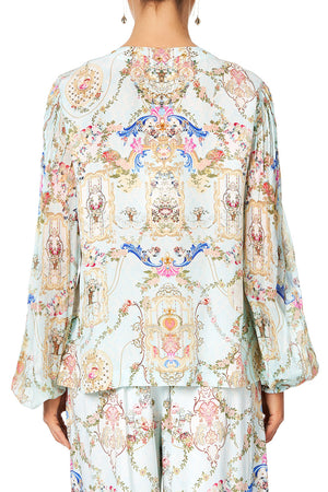 CAMILLA PEASANT BLOUSE WITH FRONT VERSAILLES SKY