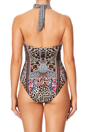 PINTUCK LACE UP HALTER ONE PIECE MARAIS AT MIDNIGHT