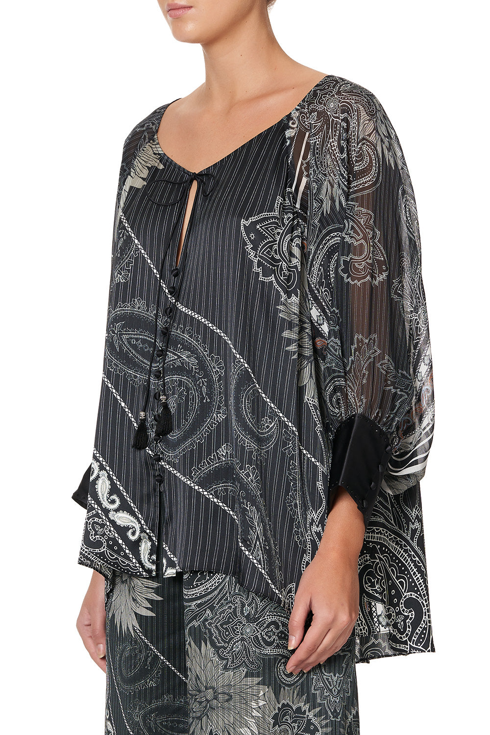 RAGLAN SLEEVE BUTTON UP TOP TALE OF THE FIRE BIRD