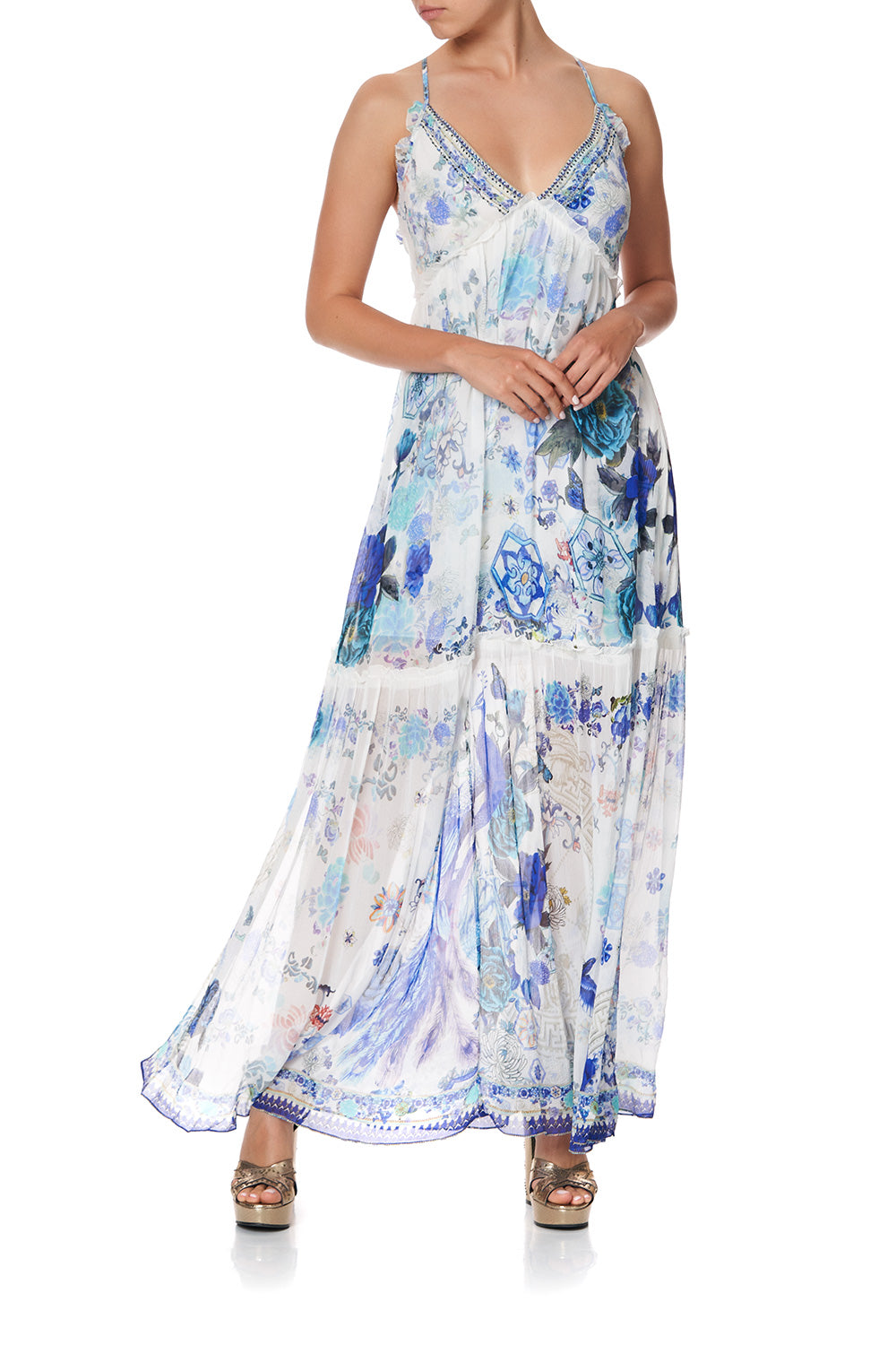 SHOESTRING STRAP GATHERED DRESS WHITE SIDE OF THE MOON