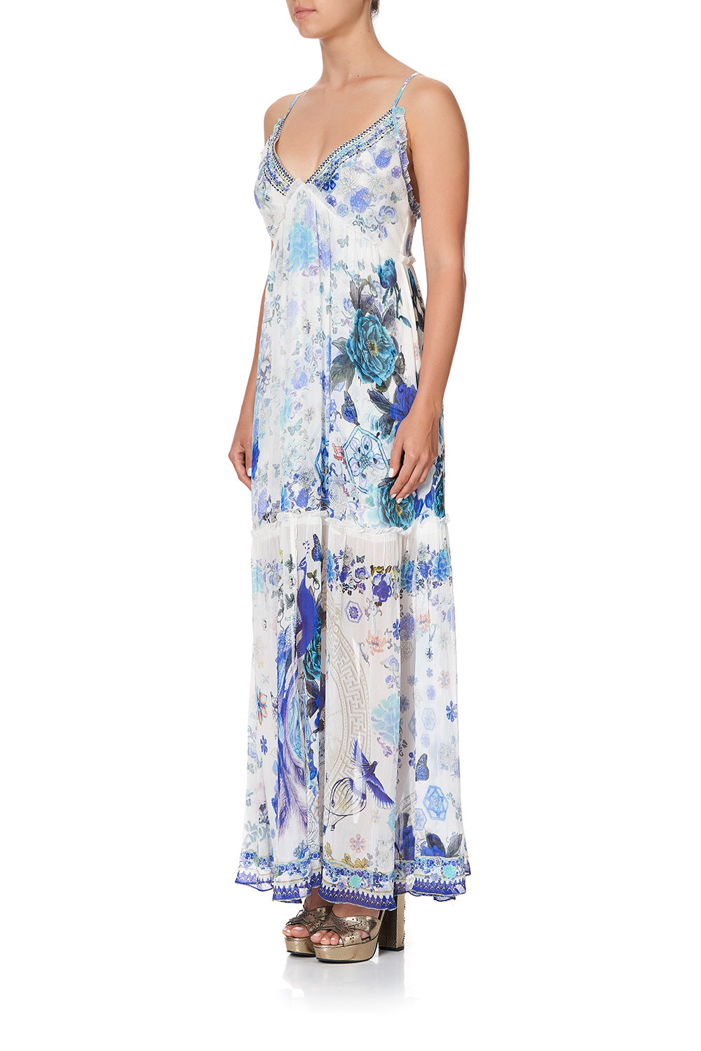 SHOESTRING STRAP GATHERED DRESS WHITE SIDE OF THE MOON