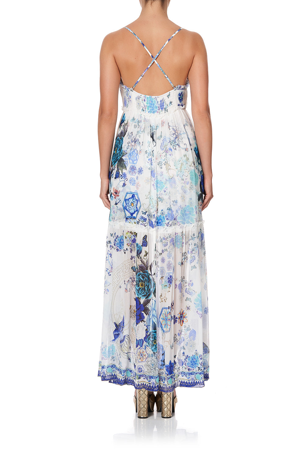 SHOESTRING STRAP GATHERED DRESS WHITE SIDE OF THE MOON