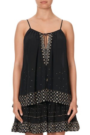 STRAP TOP WITH TIE FRONT DETAIL THE JEWELLED ARROW