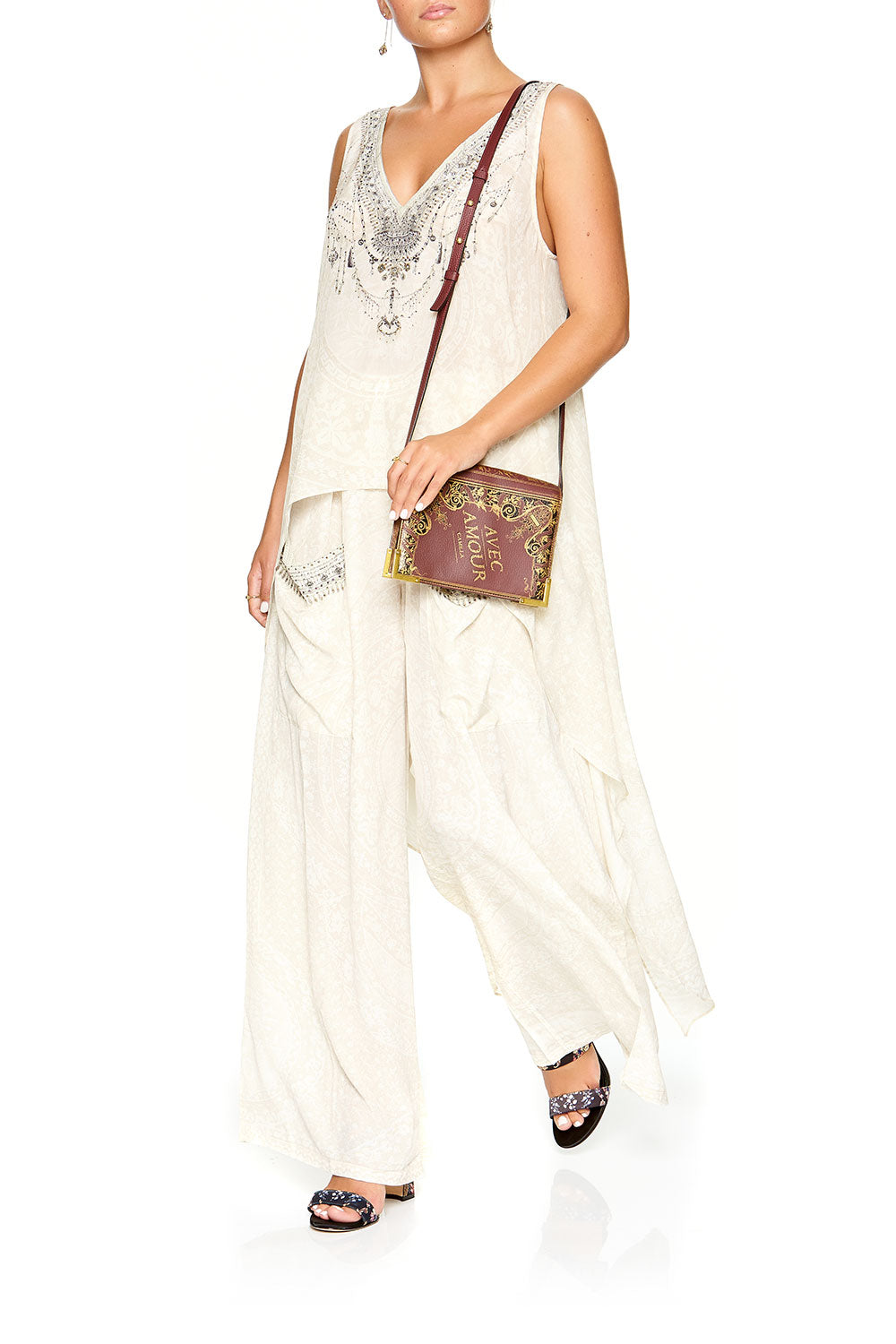 CAMILLA WIDE LEG TROUSER WITH FRONT POCKETS DENTELLE BLANCHE