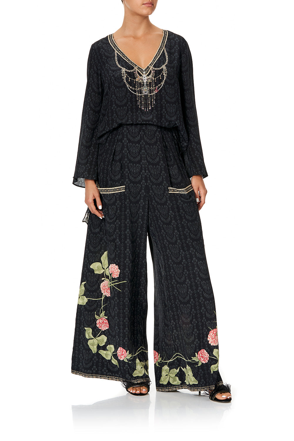 CAMILLA WIDE LEG TROUSER WITH FRONT POCKETS PROVINCIAL PETAL