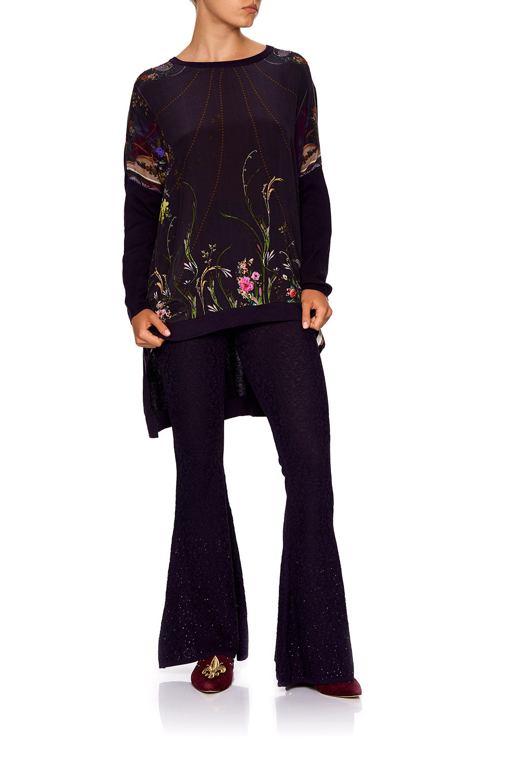 LACE KNIT FLARE PANT WILD FLOWER