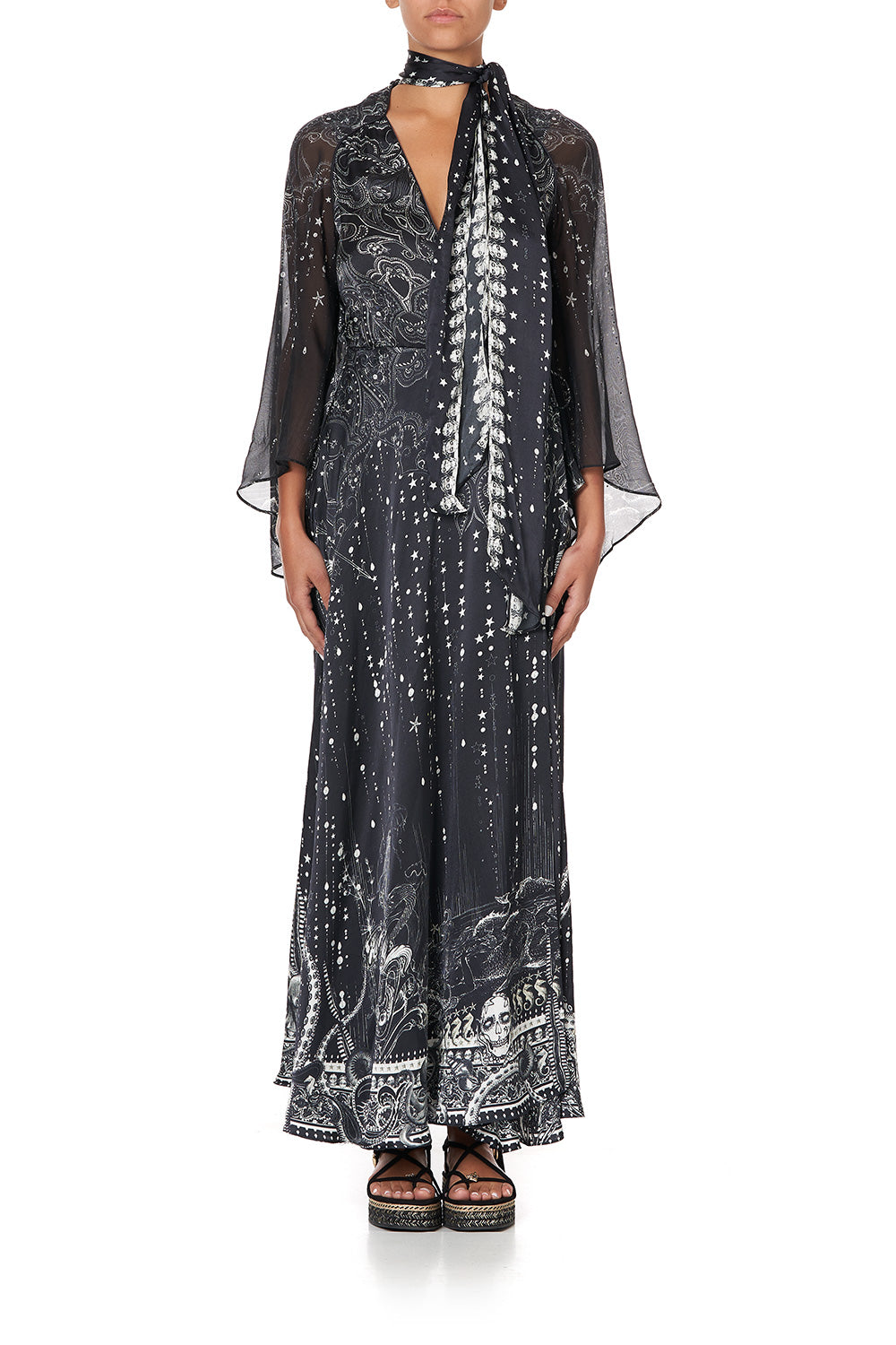 WRAP DRESS WITH NECK TIE MIDNIGHT PEARL