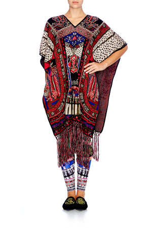 ABOUT A GIRL LONG VNECK PONCHO W FRINGING